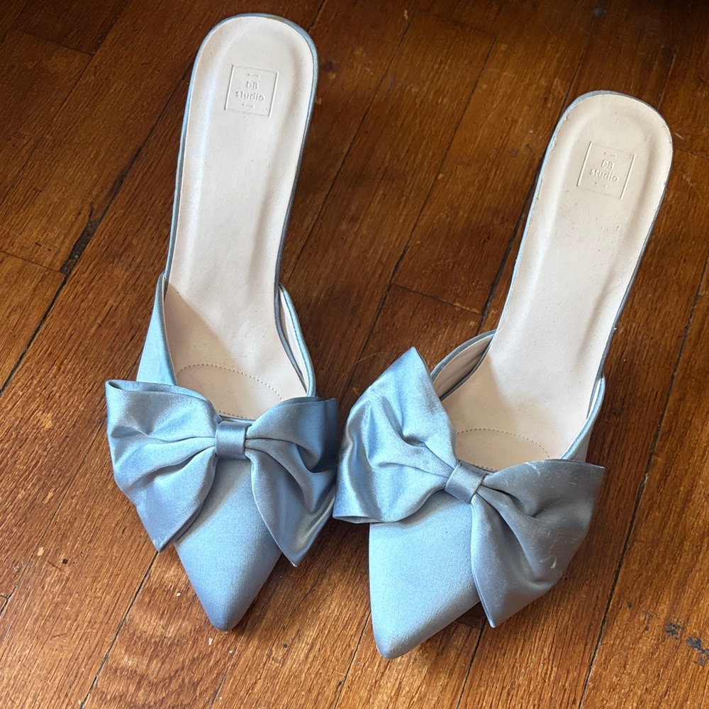 Elegant Blue Bow Women's Mules